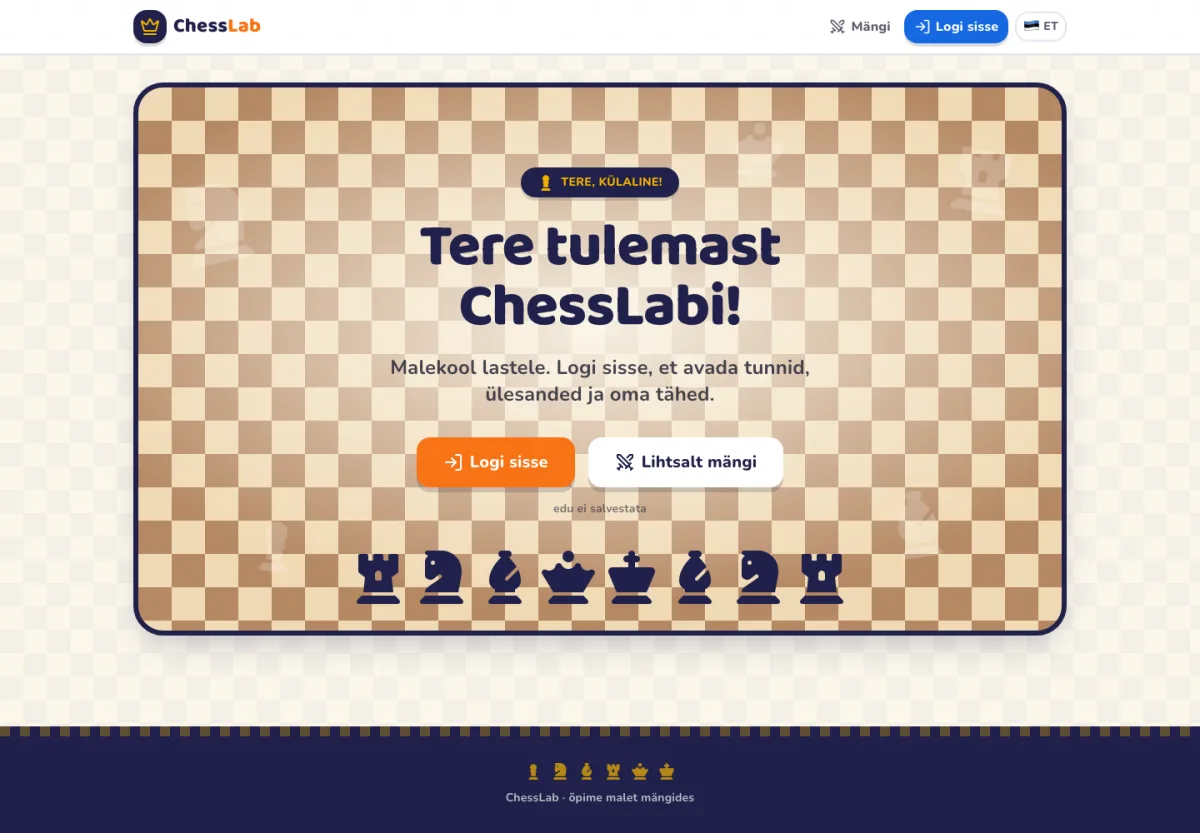 ChessLabi rakenduse avaleht